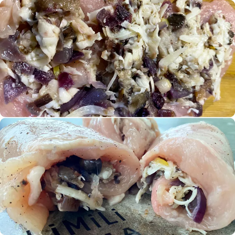 Рулет из куриной грудки с сыром и грибами
